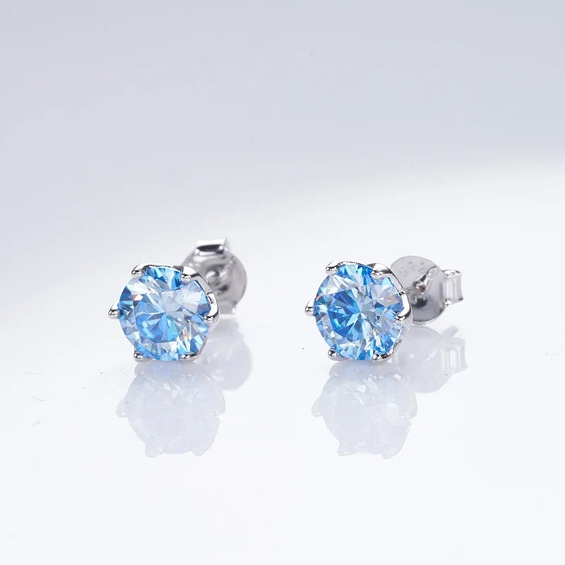 Round Moissanite Stud Earrings in Sterling Silver, Silver-Tone Finish