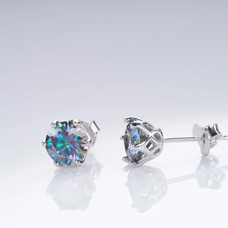 Round Moissanite Stud Earrings in Sterling Silver, Silver-Tone Finish