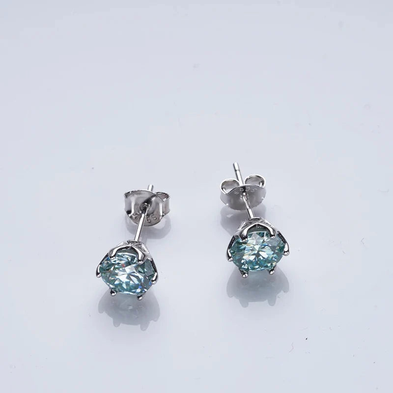 Round Moissanite Stud Earrings in Sterling Silver, Silver-Tone Finish
