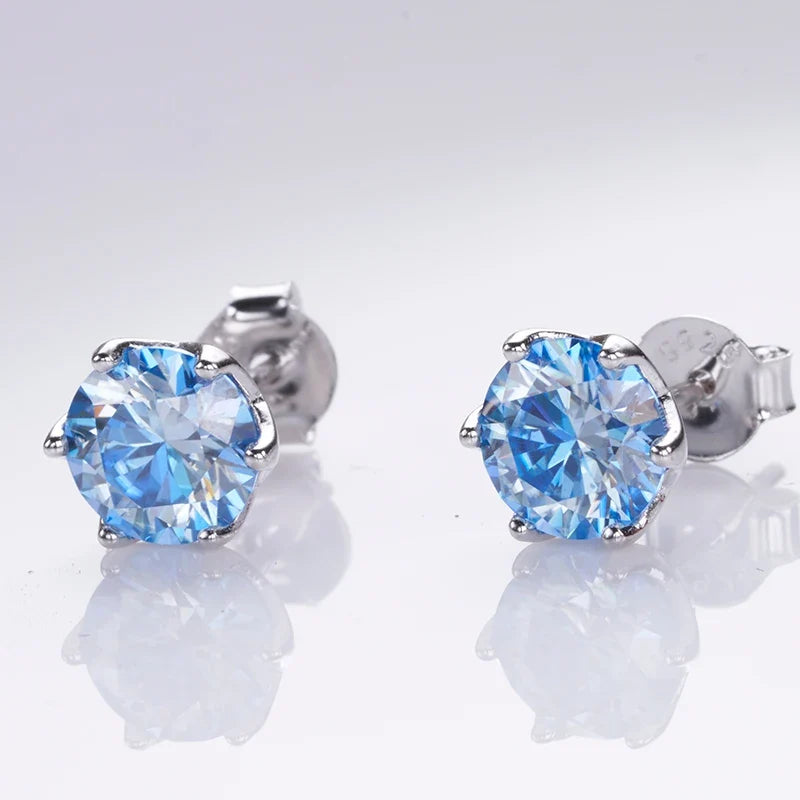 Round Moissanite Stud Earrings in Sterling Silver, Silver-Tone Finish