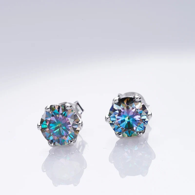 Round Moissanite Stud Earrings in Sterling Silver, Silver-Tone Finish