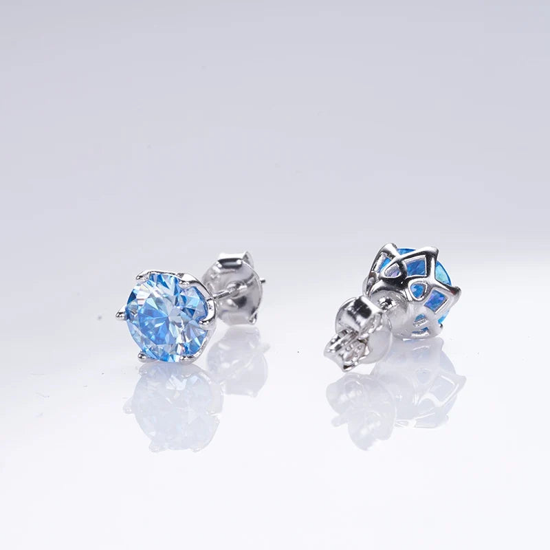 Round Moissanite Stud Earrings in Sterling Silver, Silver-Tone Finish