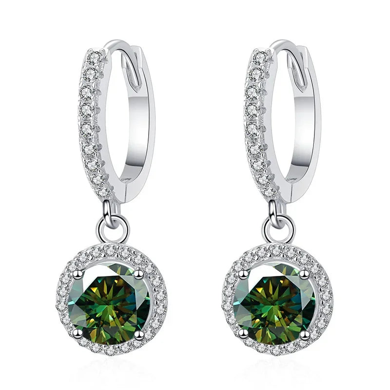 Colored Halo Moissanite Hoop Drop Earrings, 1 ct Each
