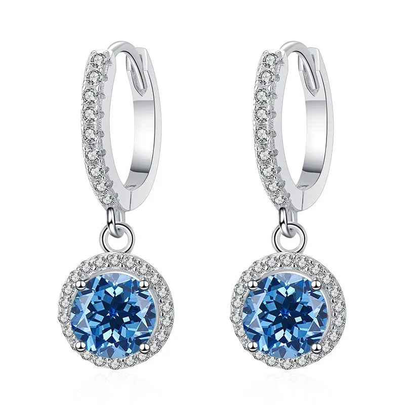 Colored Halo Moissanite Hoop Drop Earrings, 1 ct Each