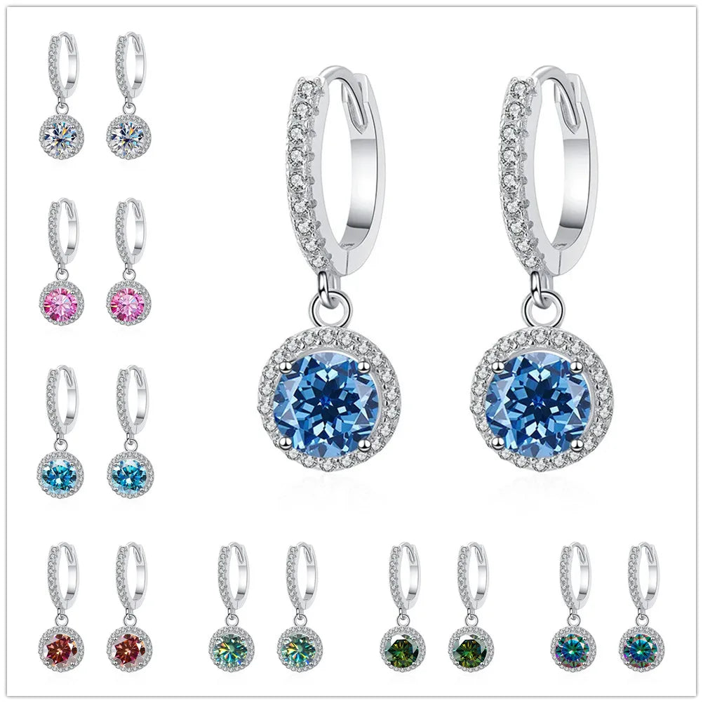 Colored Halo Moissanite Hoop Drop Earrings, 1 ct Each