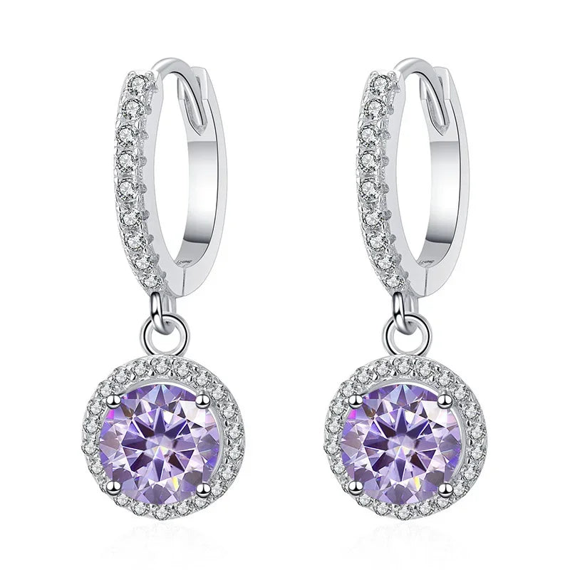 Colored Halo Moissanite Hoop Drop Earrings, 1 ct Each