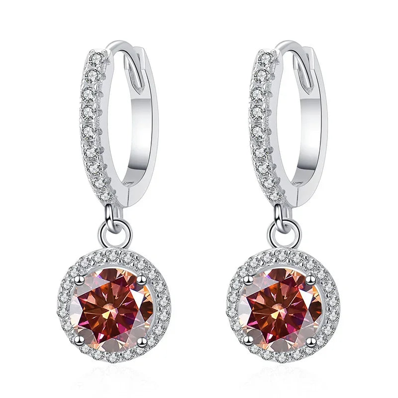 Colored Halo Moissanite Hoop Drop Earrings, 1 ct Each