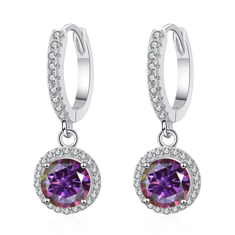 Colored Halo Moissanite Hoop Drop Earrings, 1 ct Each