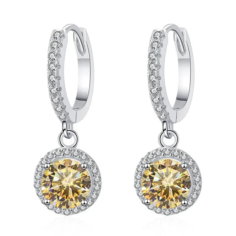 Colored Halo Moissanite Hoop Drop Earrings, 1 ct Each