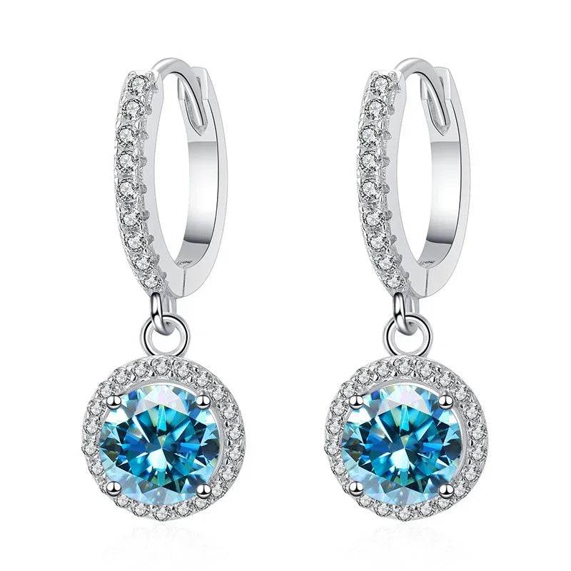 Colored Halo Moissanite Hoop Drop Earrings, 1 ct Each