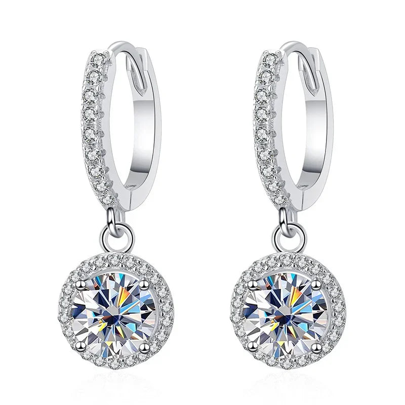 Colored Halo Moissanite Hoop Drop Earrings, 1 ct Each