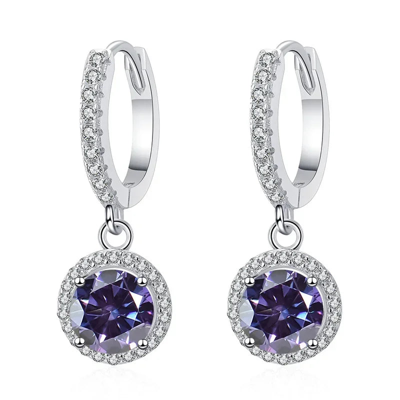 Colored Halo Moissanite Hoop Drop Earrings, 1 ct Each