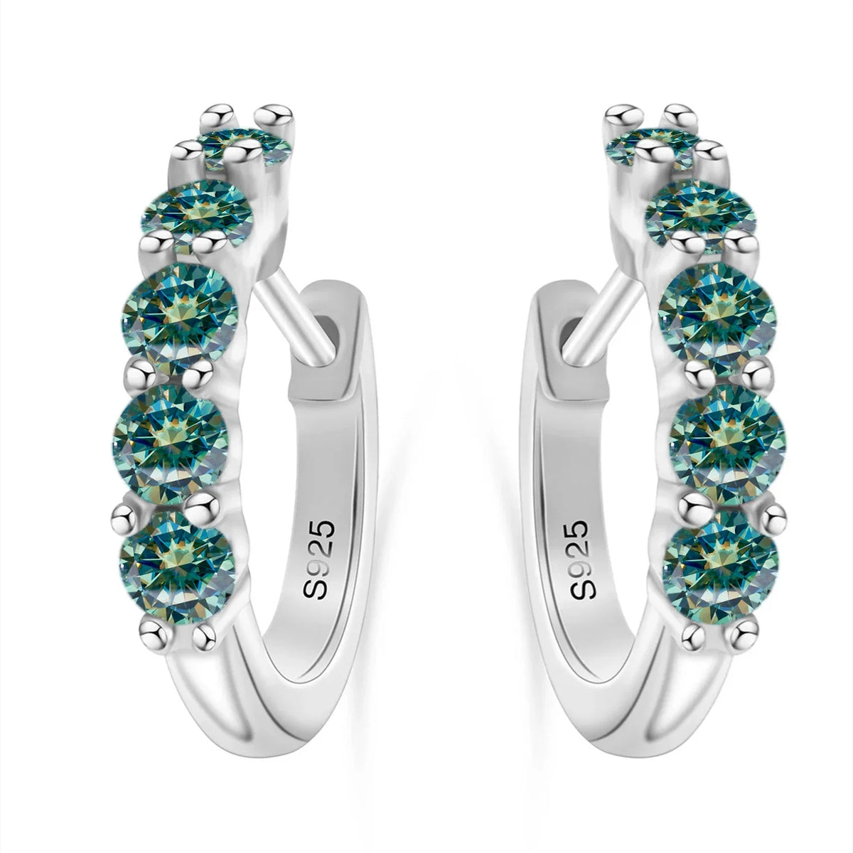 Colorful Five-Stone Moissanite Hoop Earrings in Sterling Silver