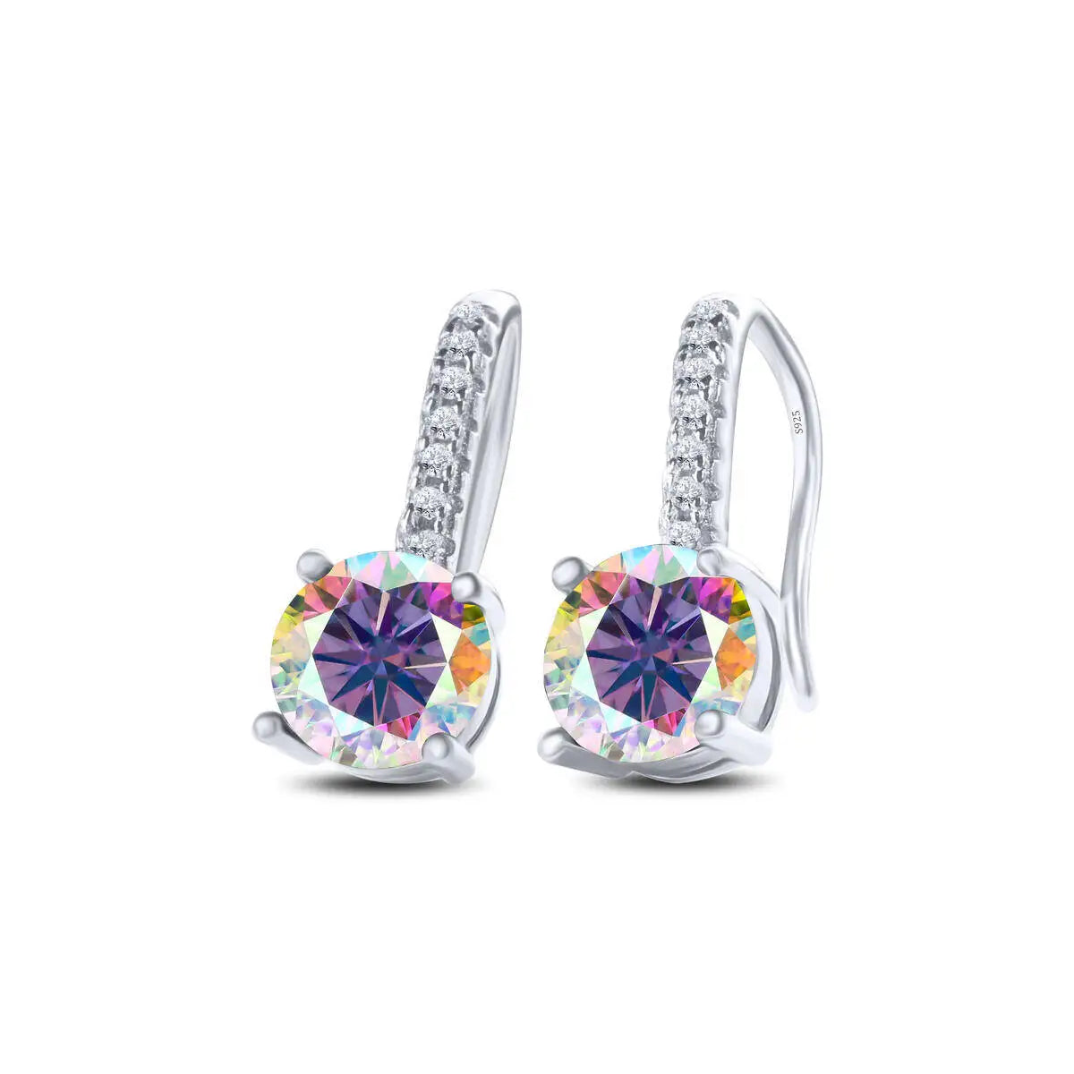 Colorful Moissanite Pavé Hook Earrings in Sterling Silver