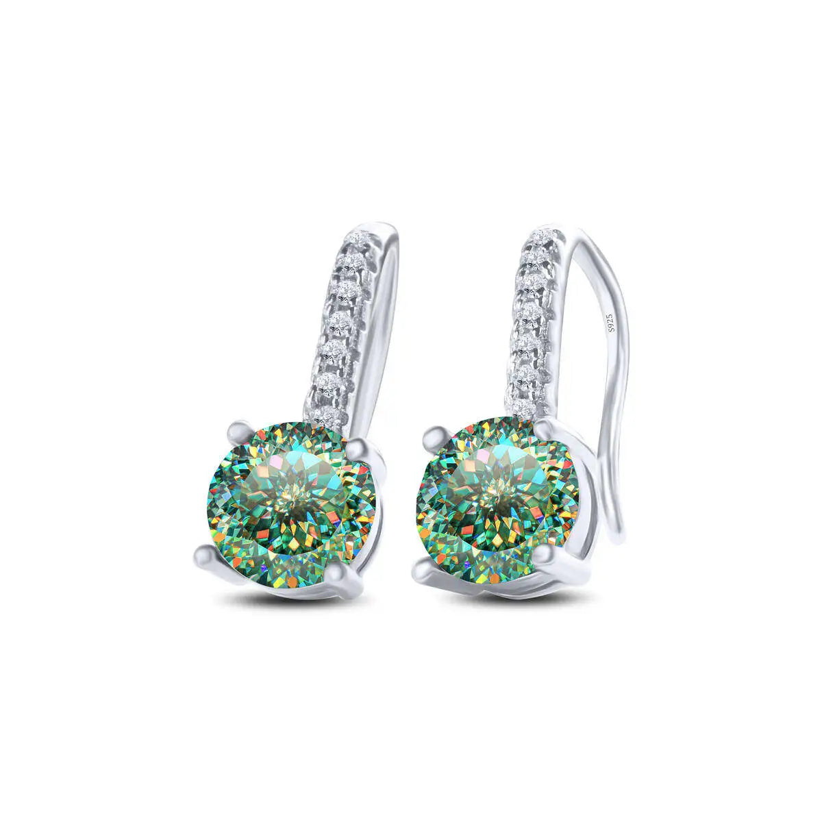 Colorful Moissanite Pavé Hook Earrings in Sterling Silver