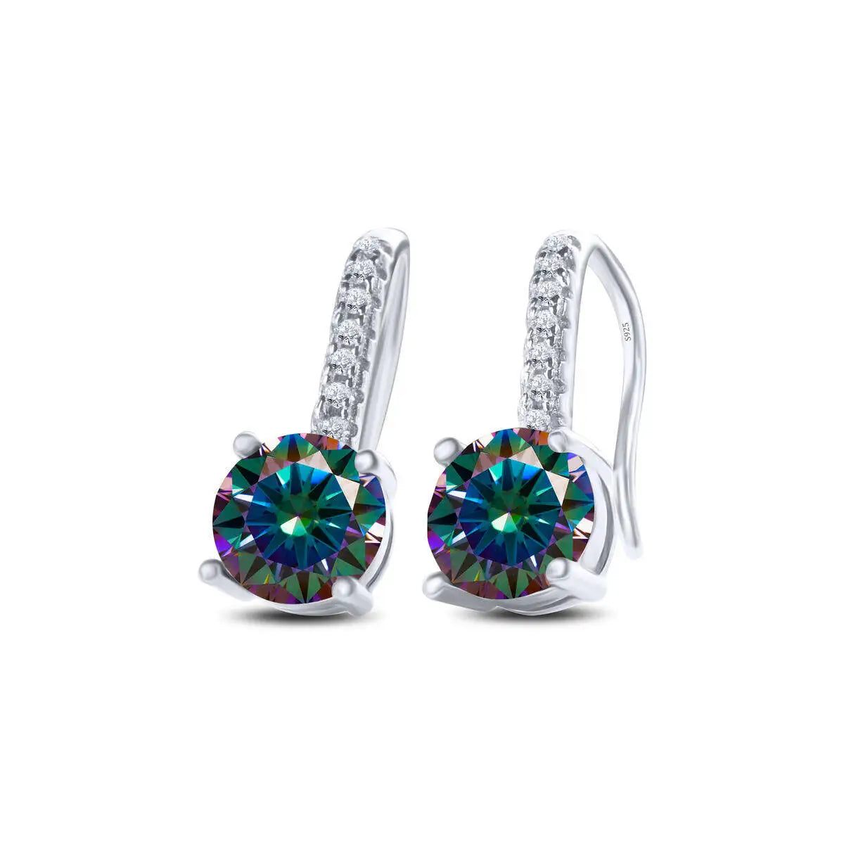 Colorful Moissanite Pavé Hook Earrings in Sterling Silver