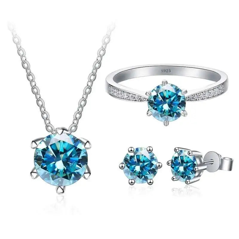 Colorful Moissanite Ring, Stud Earrings & Necklace Set