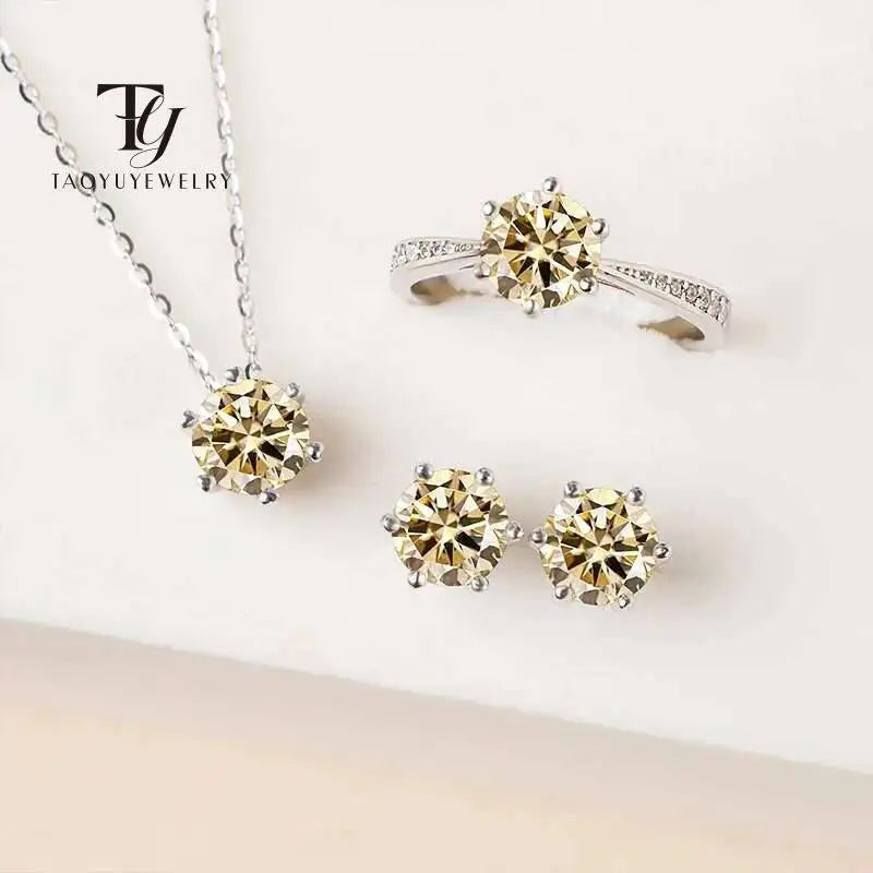 Colorful Moissanite Ring, Stud Earrings & Necklace Set