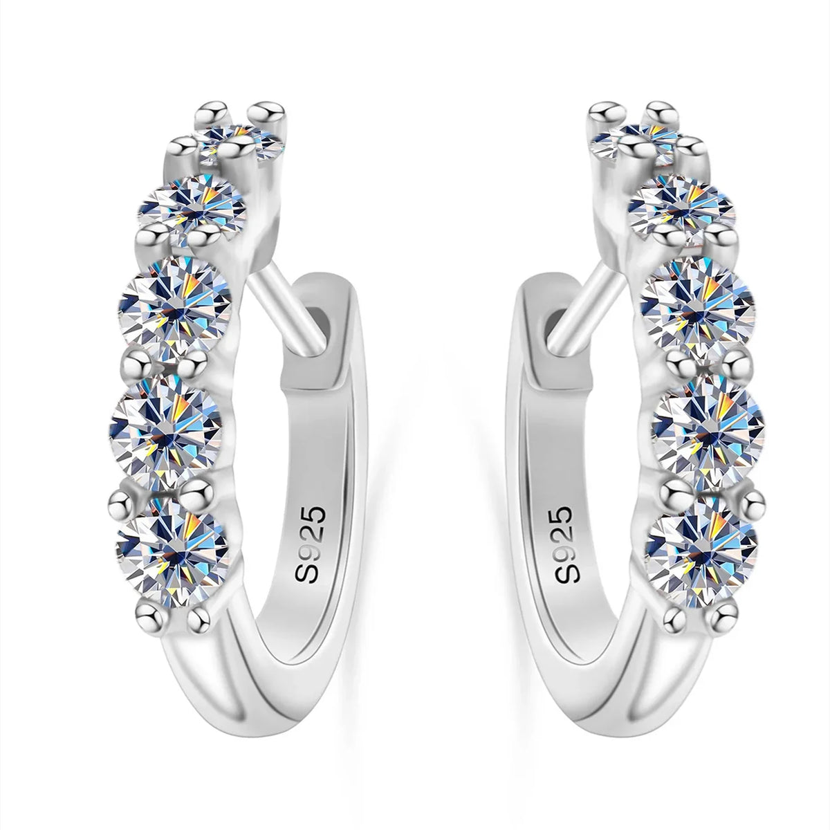 Colorful Five-Stone Moissanite Hoop Earrings in Sterling Silver