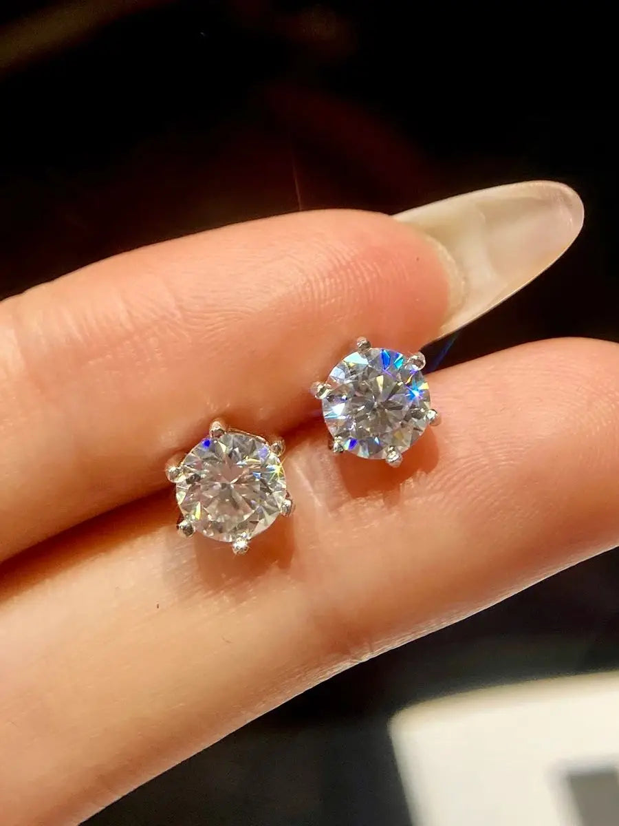Six-Prong Round Moissanite Stud Earrings in Sterling Silver