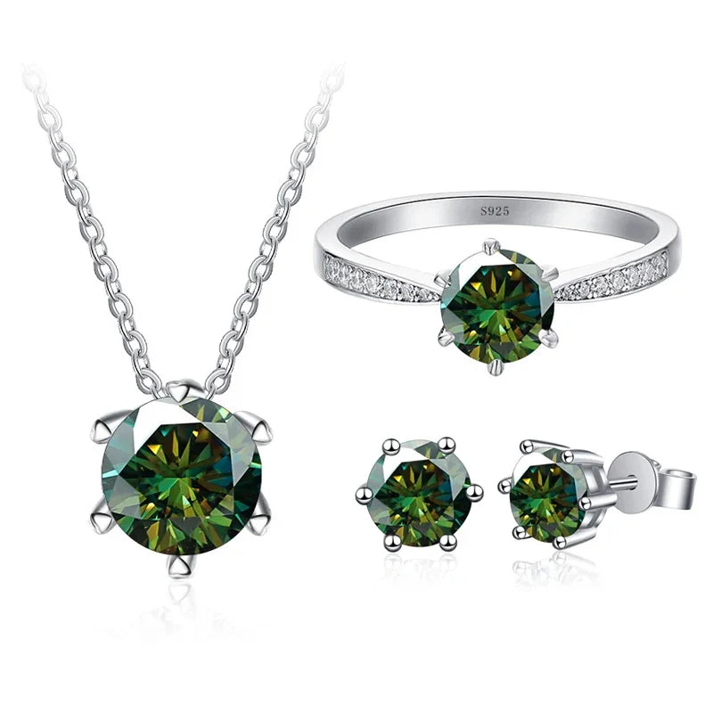 Colorful Moissanite Ring, Stud Earrings & Necklace Set