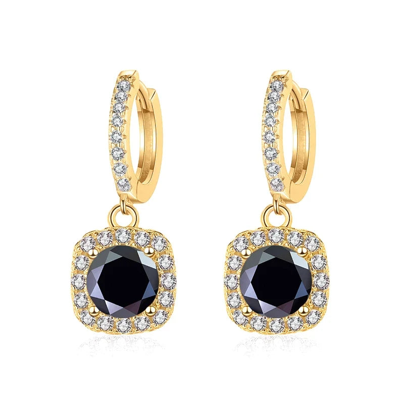 Colored Moissanite Cushion Halo Drop Hoop Earrings