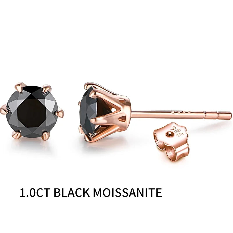 Colorful Moissanite Solitaire Stud Earrings in Rose Gold-Tone Silver
