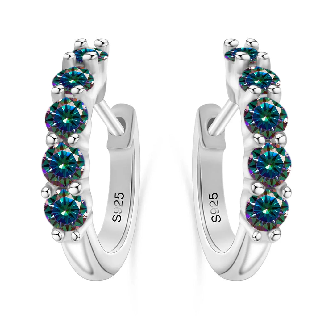 Colorful Five-Stone Moissanite Hoop Earrings in Sterling Silver
