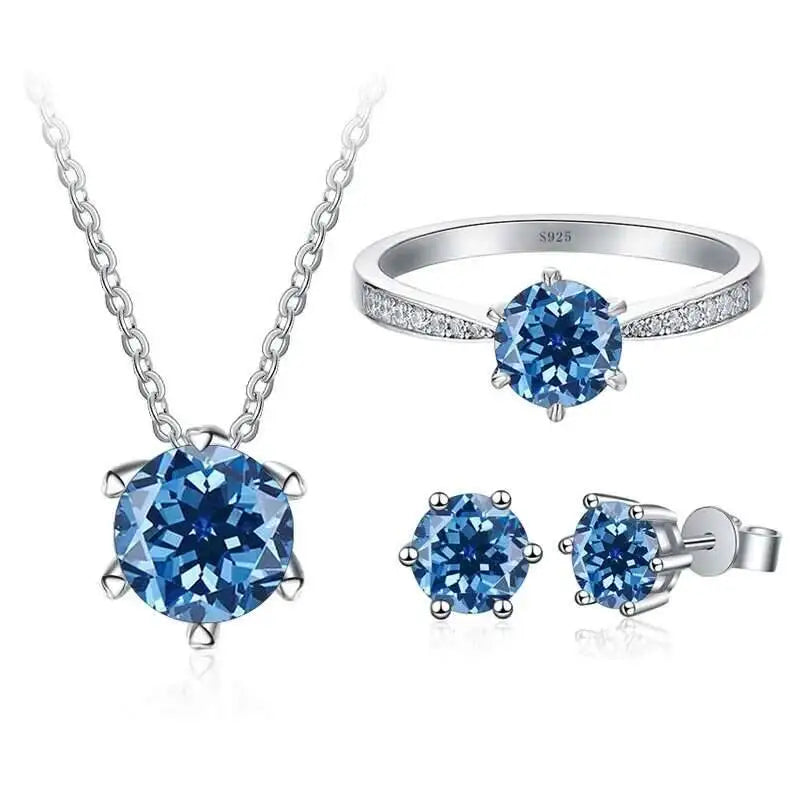 Colorful Moissanite Ring, Stud Earrings & Necklace Set