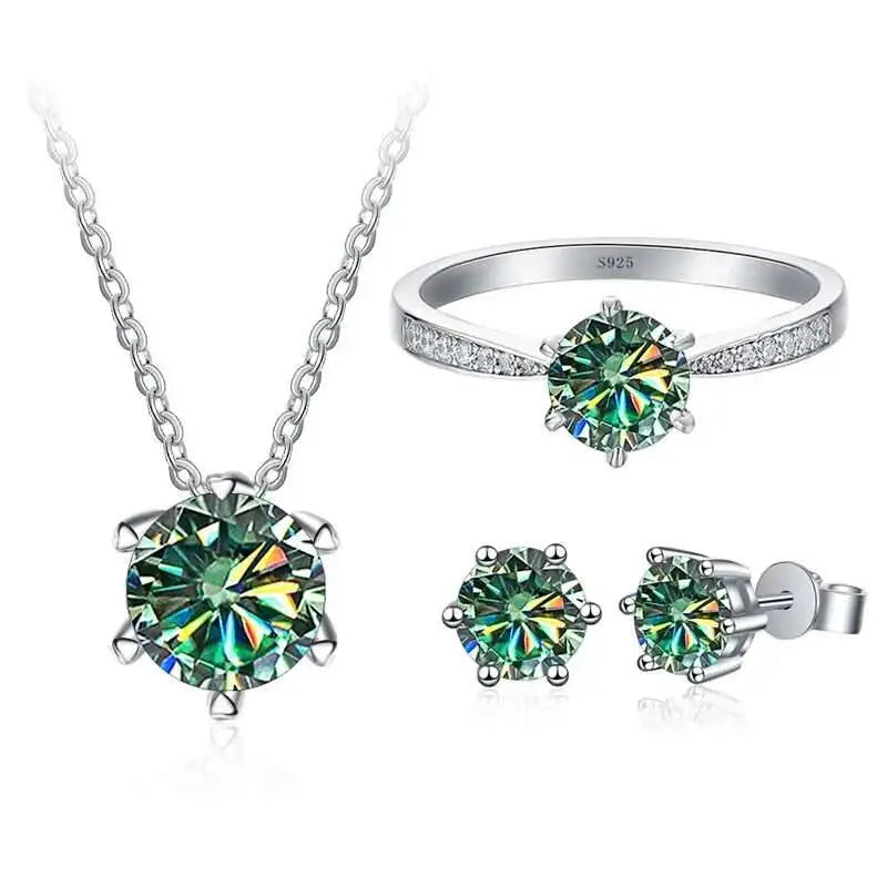 Colorful Moissanite Ring, Stud Earrings & Necklace Set