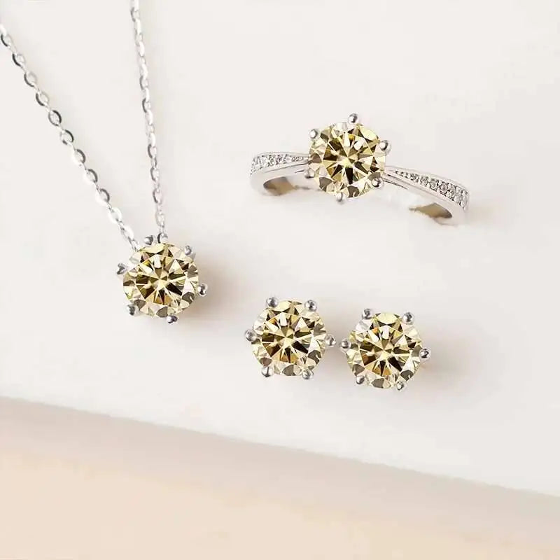 Colorful Moissanite Ring, Stud Earrings & Necklace Set