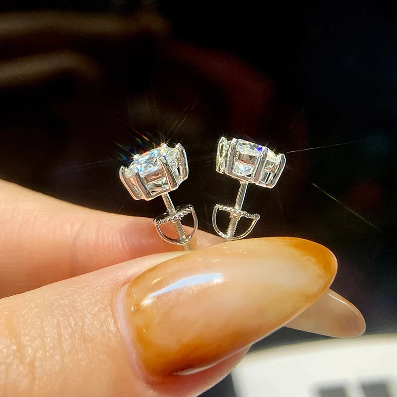 Six-Prong Round Moissanite Stud Earrings in Sterling Silver