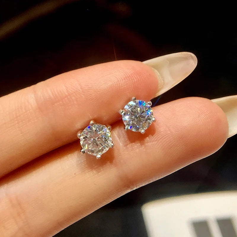 Six-Prong Round Moissanite Stud Earrings in Sterling Silver