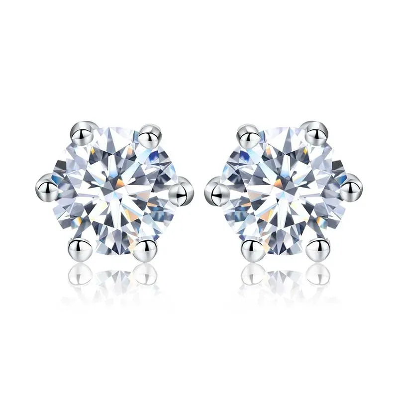 Six-Prong Round Moissanite Stud Earrings in Sterling Silver