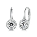 Round Bezel Moissanite Leverback Earrings in Silver