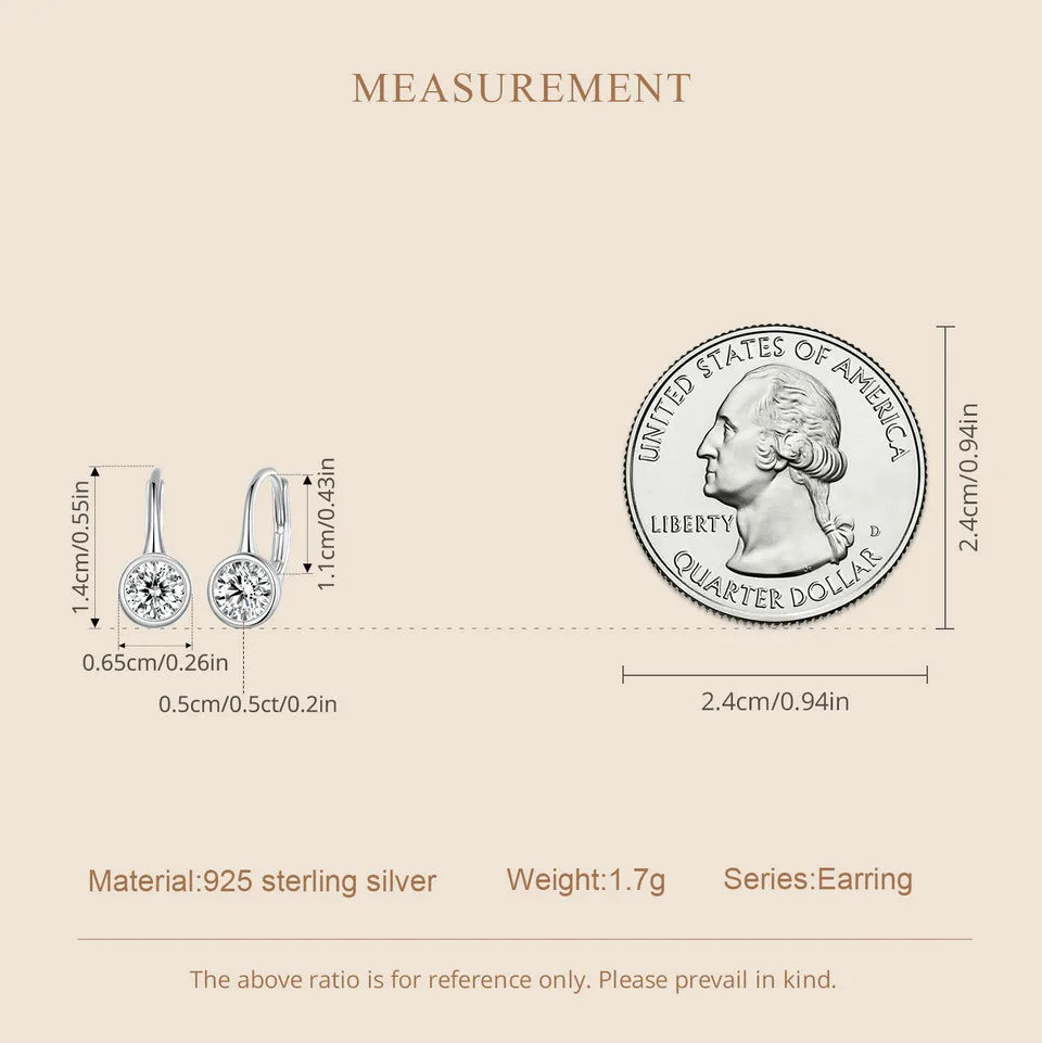 Round Bezel Moissanite Leverback Earrings in Silver