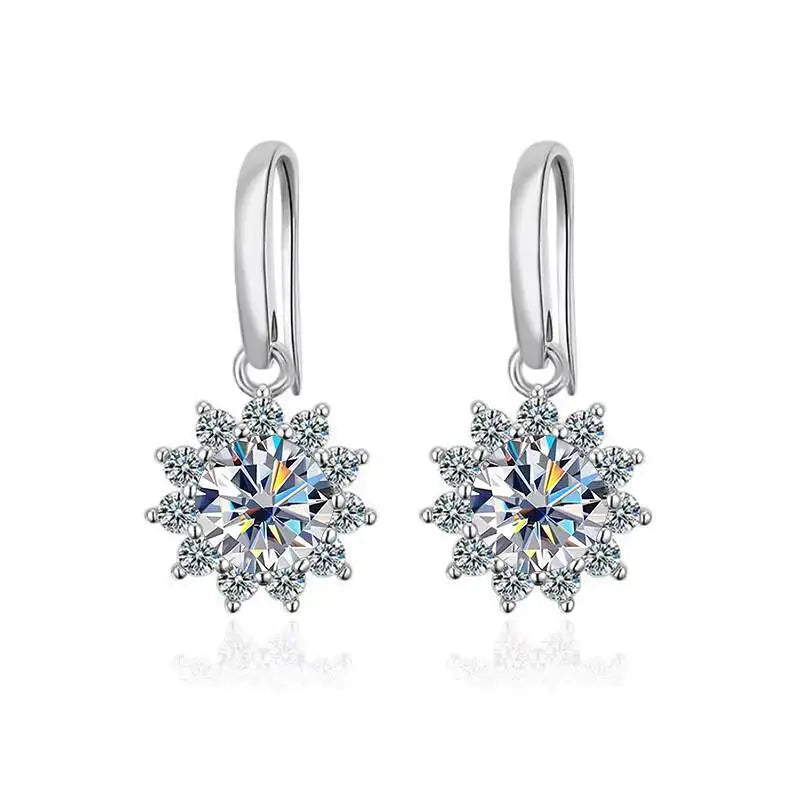 Colorful Sunburst Moissanite Drop Earrings in Sterling Silver
