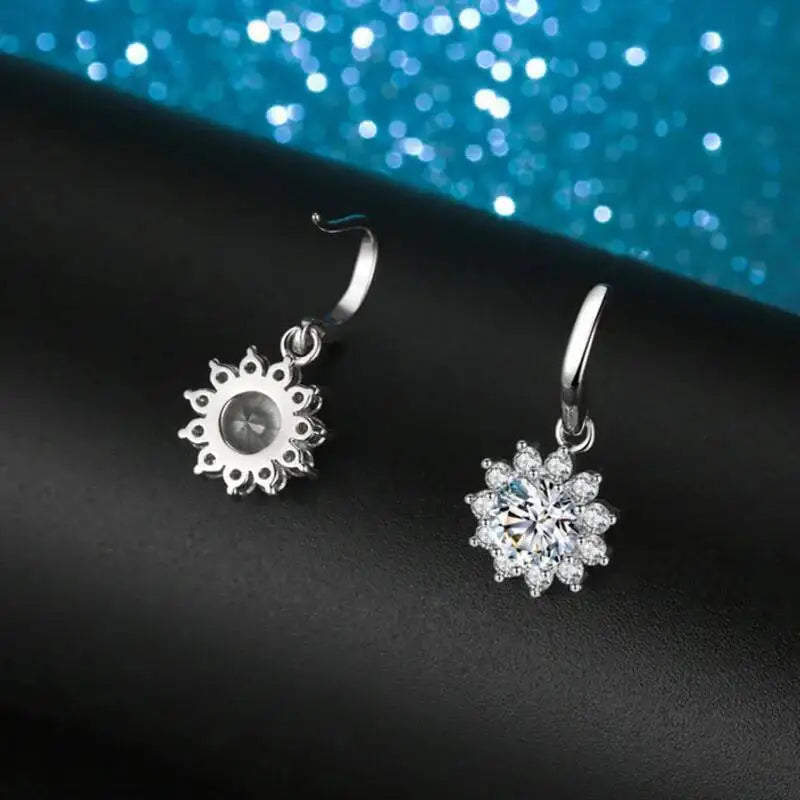 Colorful Sunburst Moissanite Drop Earrings in Sterling Silver