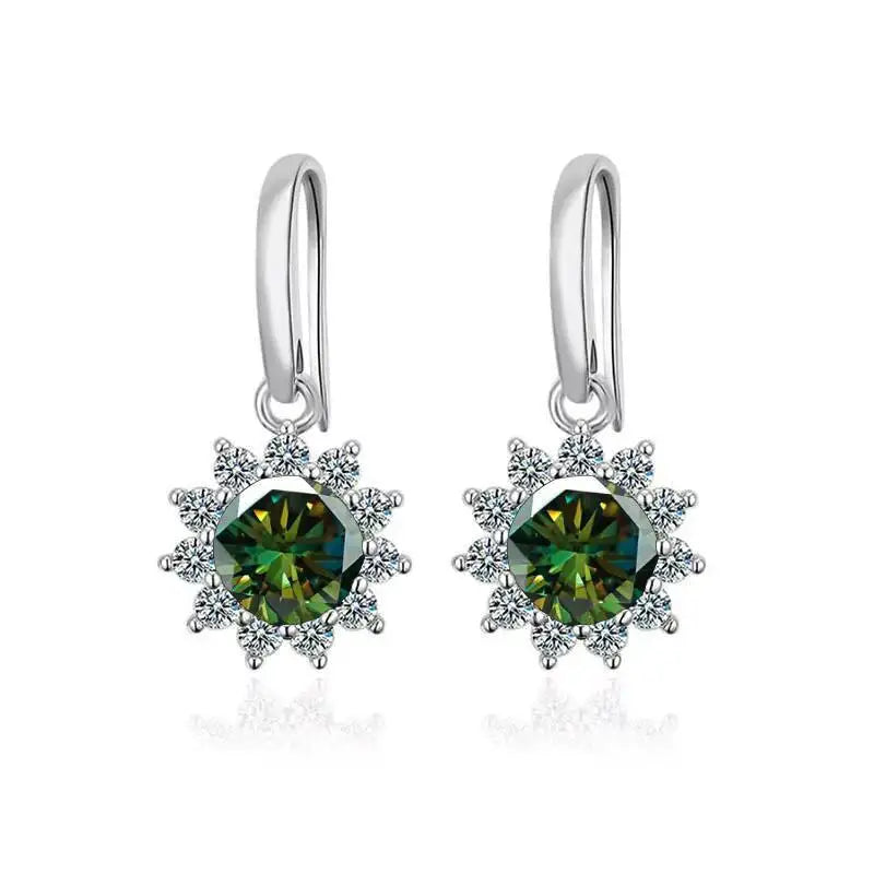 Colorful Sunburst Moissanite Drop Earrings in Sterling Silver