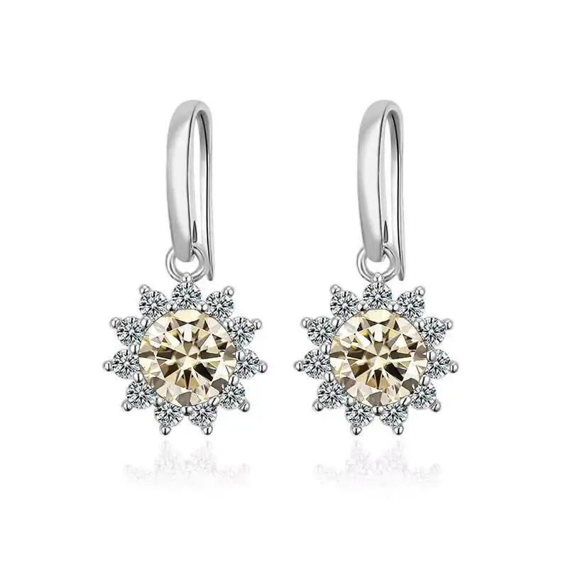 Colorful Sunburst Moissanite Drop Earrings in Sterling Silver