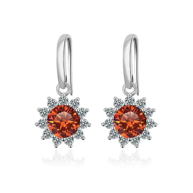 Colorful Sunburst Moissanite Drop Earrings in Sterling Silver