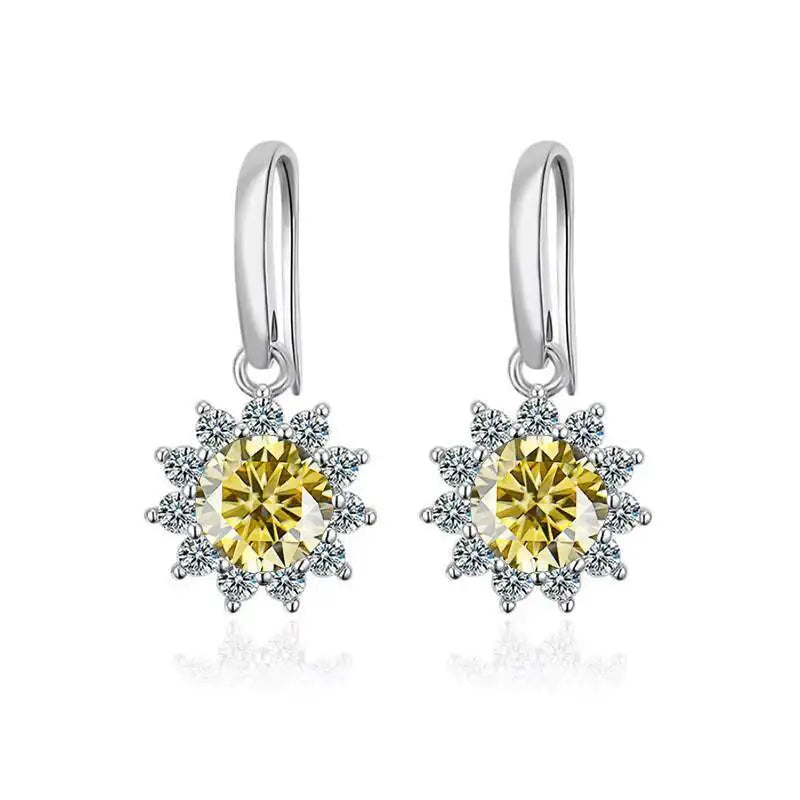 Colorful Sunburst Moissanite Drop Earrings in Sterling Silver