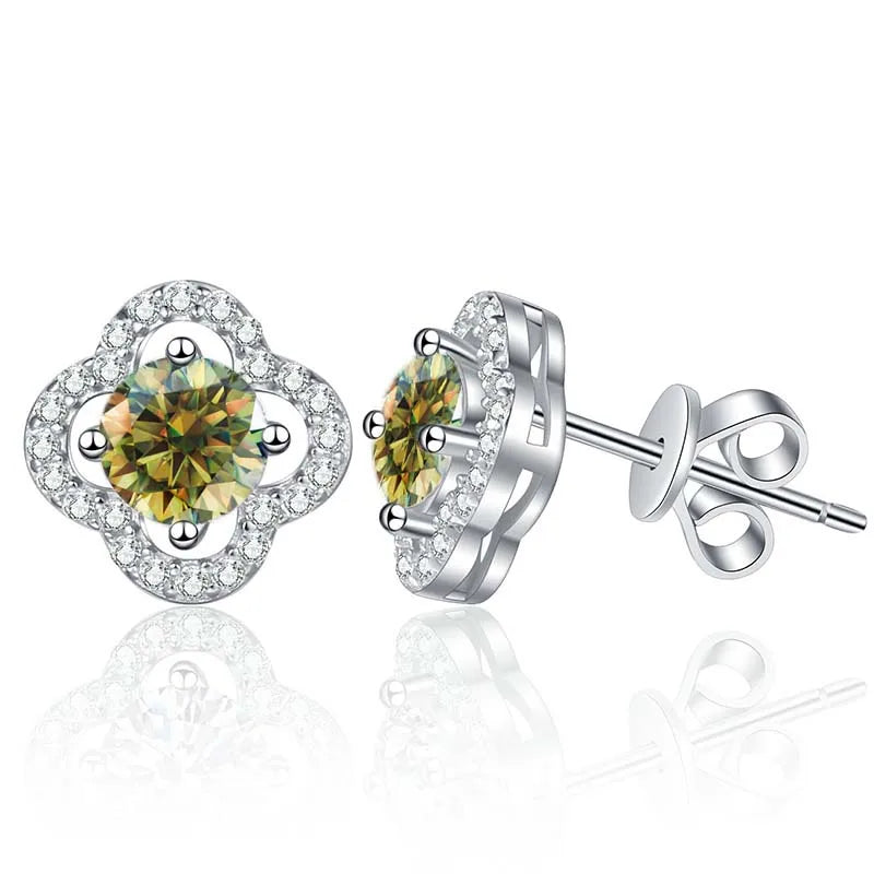 Colored Clover Halo Moissanite Stud Earrings in Sterling Silver