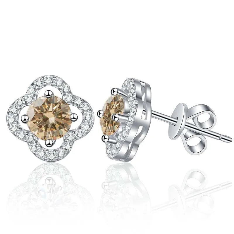 Colored Clover Halo Moissanite Stud Earrings in Sterling Silver