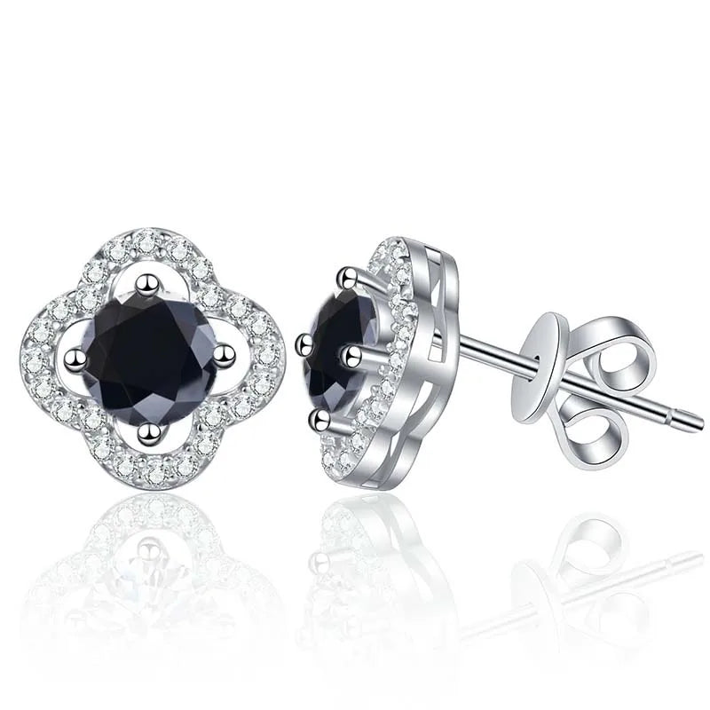 Colored Clover Halo Moissanite Stud Earrings in Sterling Silver