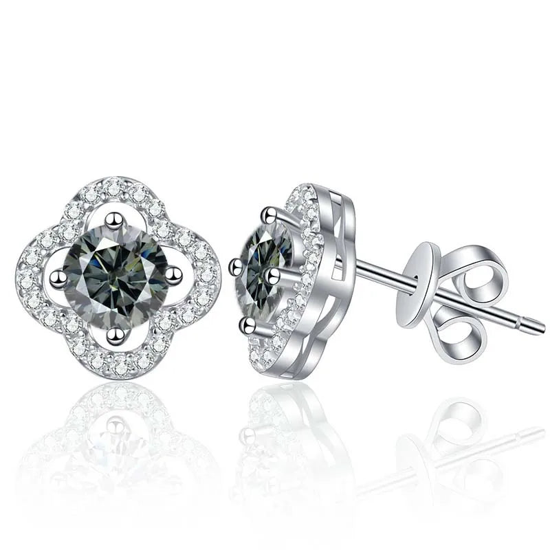 Colored Clover Halo Moissanite Stud Earrings in Sterling Silver
