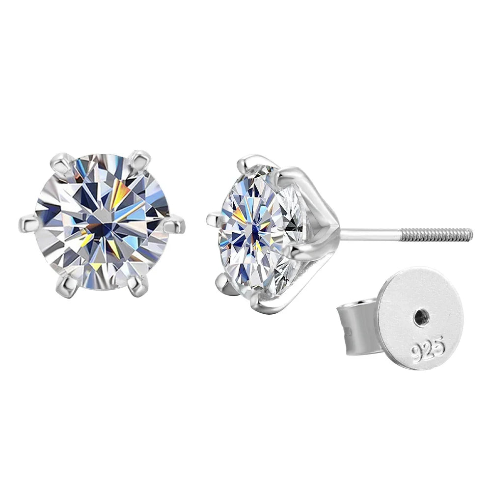 Six-Prong Round Moissanite Solitaire Stud Earrings