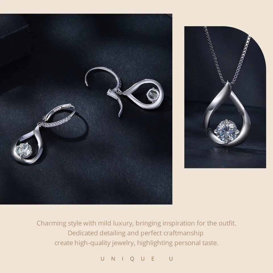 Moissanite Waterdrop Earrings or Necklace in Sterling Silver