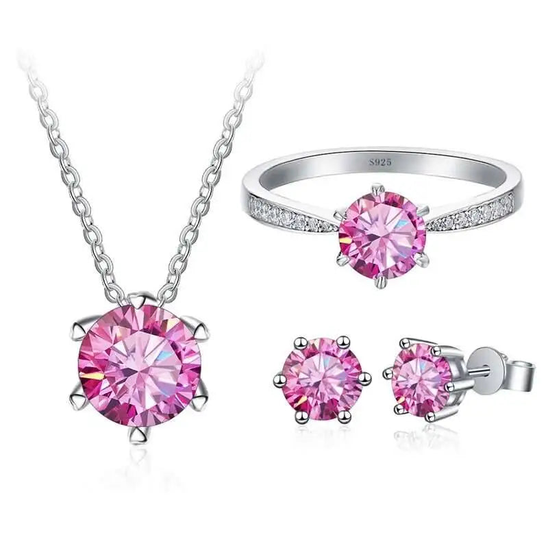 Colorful Moissanite Ring, Stud Earrings & Necklace Set