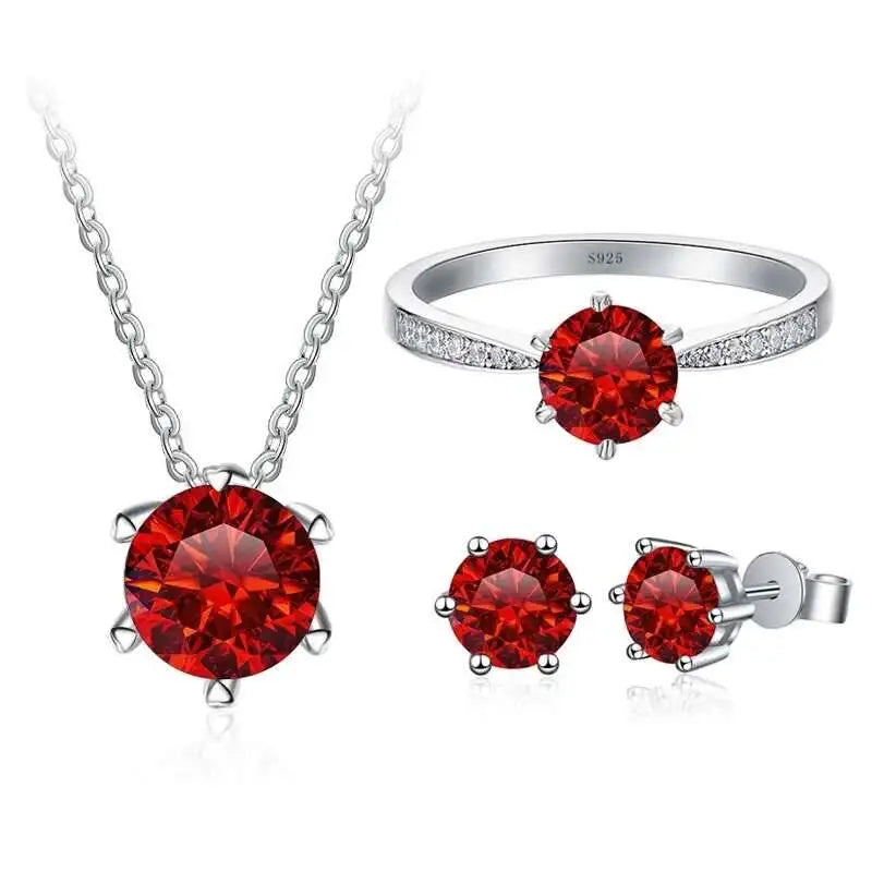 Colorful Moissanite Ring, Stud Earrings & Necklace Set